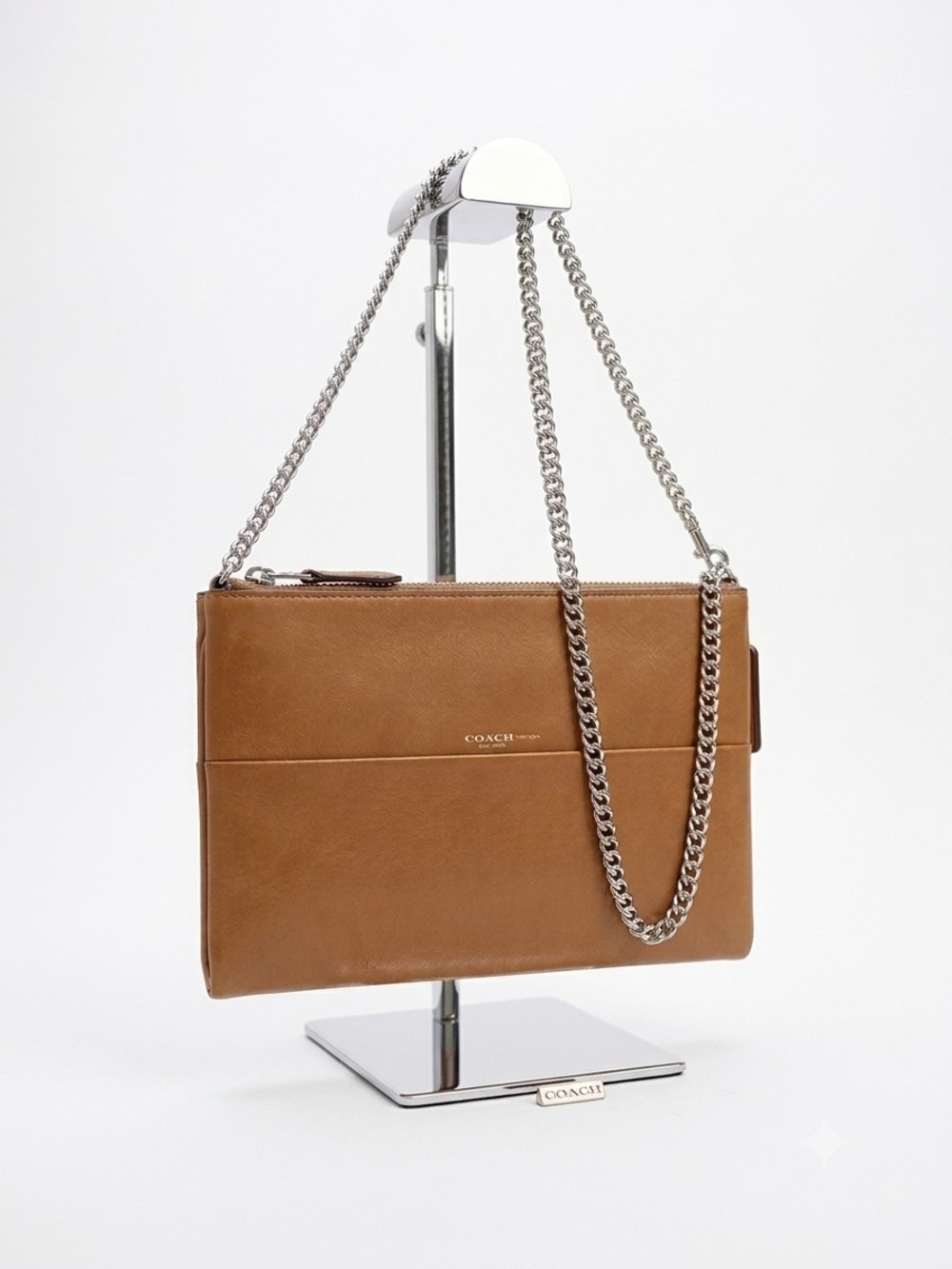 Women's Tan Chain Crossbody Bag with Double Zip Pockets